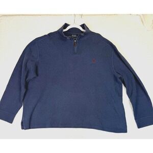 Polo Ralph Lauren Sweater Mens 2XL Blue Quarter Zip Mock Neck Red Pony Cotton